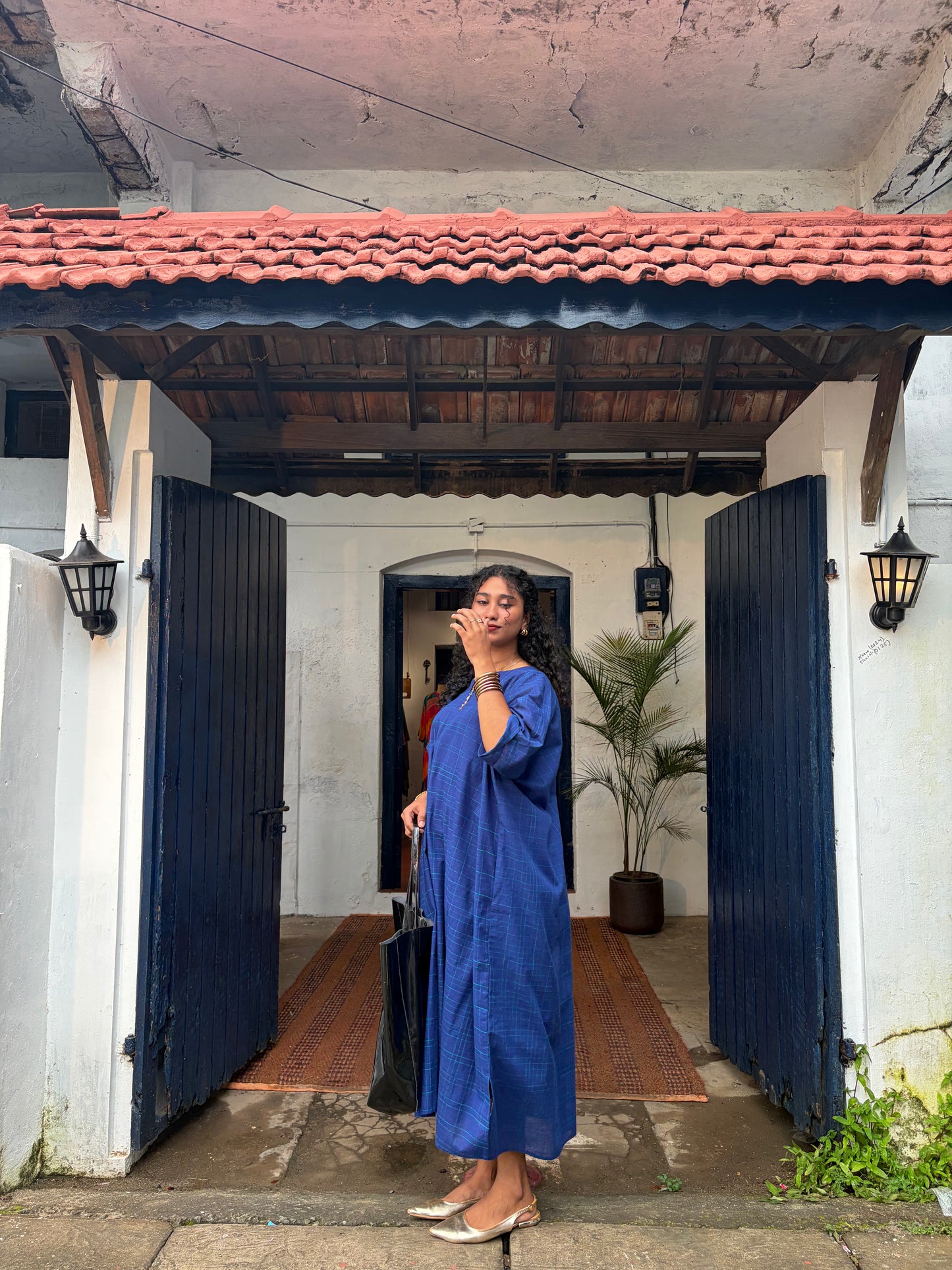 SOLID BLUE KAFTAN DRESS