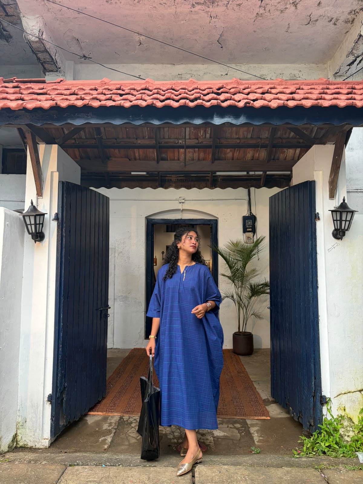 SOLID BLUE KAFTAN DRESS