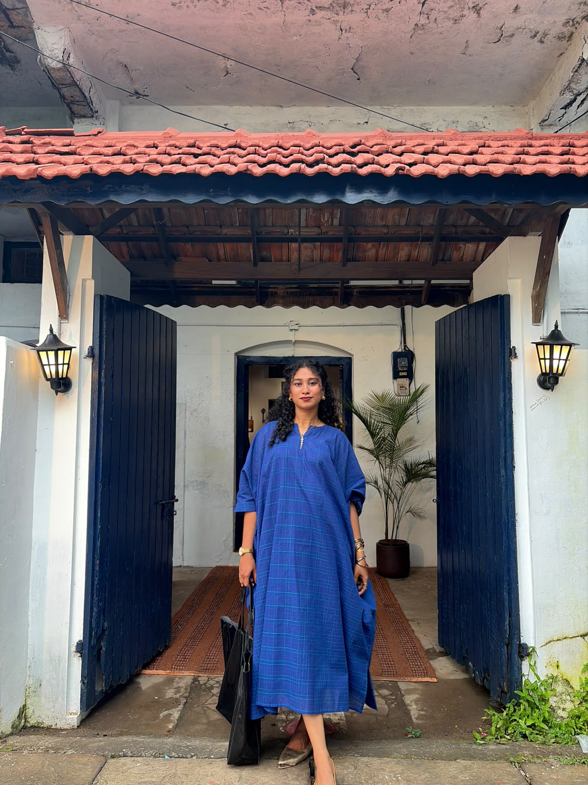 SOLID BLUE KAFTAN DRESS