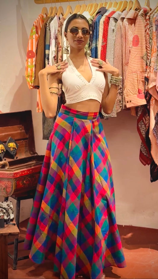 Madras Check Wrap Round Skirt